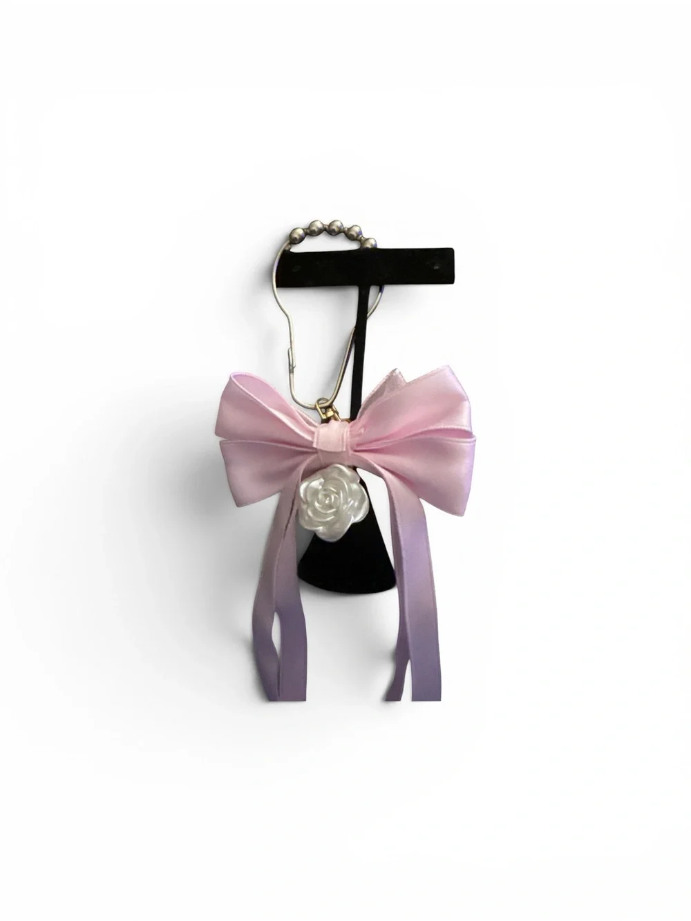 Delicate Pink Bow Shower Curtain Hooks with Silver Metal Hooks